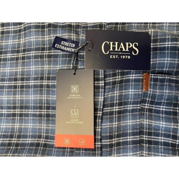 Chaps Men's Long Sleeve Blue Plaid Stretch Button Down Shirt Size XL - Picture 4 of 8